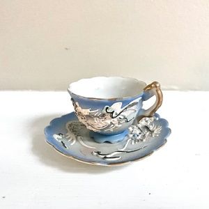 Moriage Dragonware Demitaisse Cup Saucer Vintage Flying Dragon - Blue/Gold/White